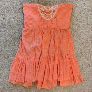 Free People Smocked Strapless Top Burnout Orange